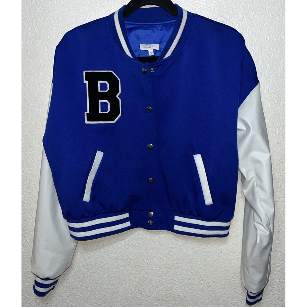 Better Be Varsity Jacket Women’s Size Small Blue/White Faux Leather